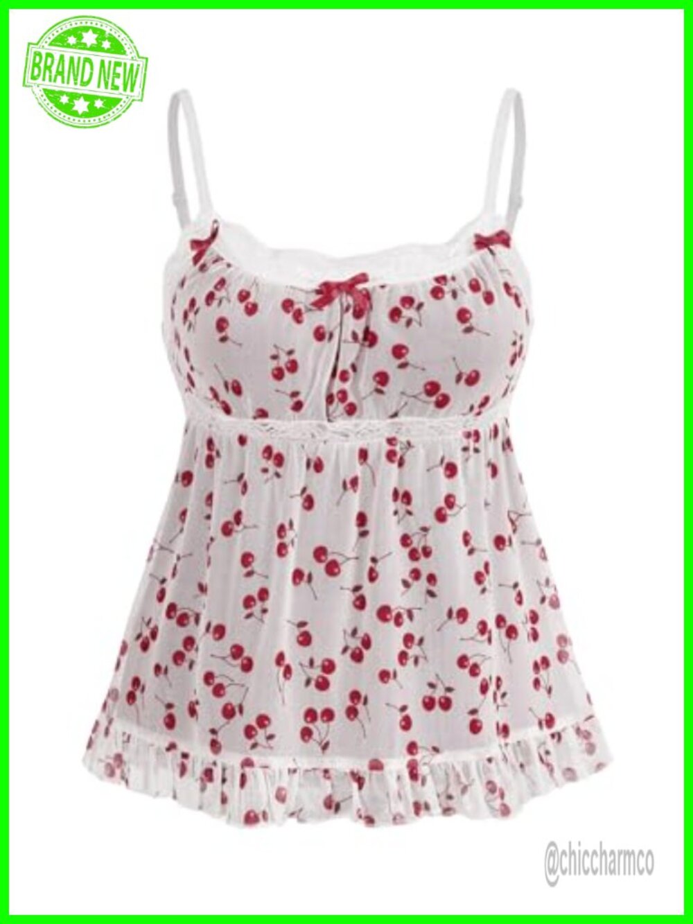Plus Size Strawberry Print Cami Top with Mesh Lace Peplum and Bowknot